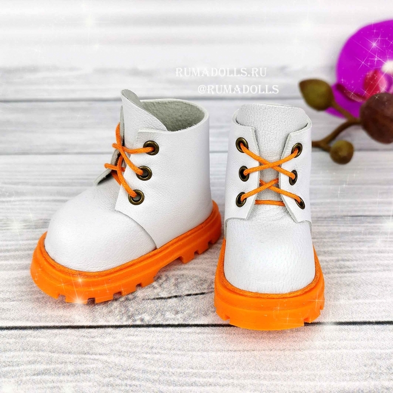 Ботинки из натуральной кожи RD02055 Бело-оранжевые - 16