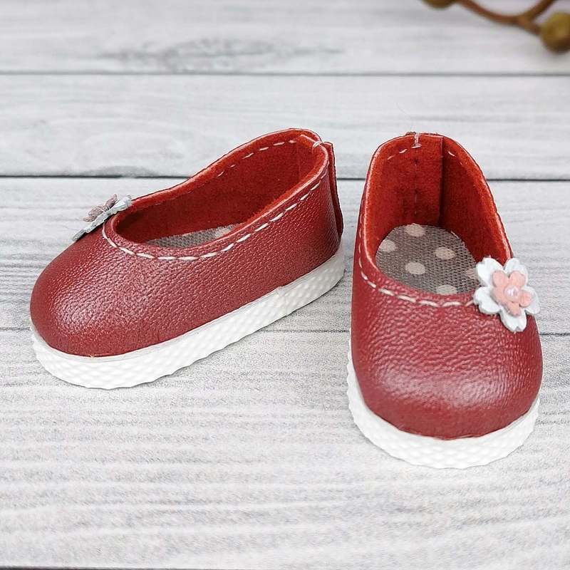 Туфли с цветочком из натуральной кожи RD02092 Красный - 9